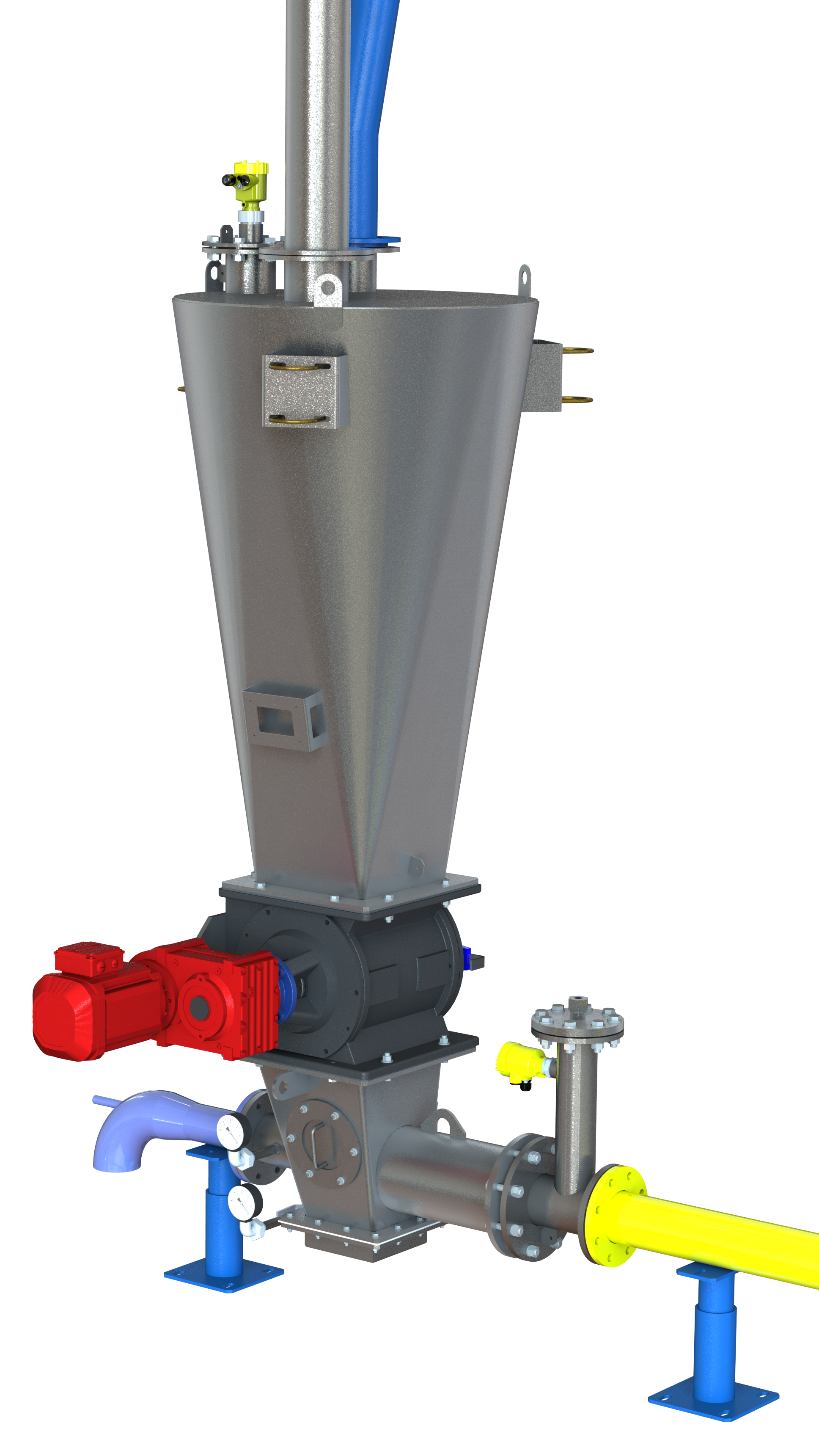 Transport pneumatique Transfert en phase diluée avec distributeur alvéolaire.